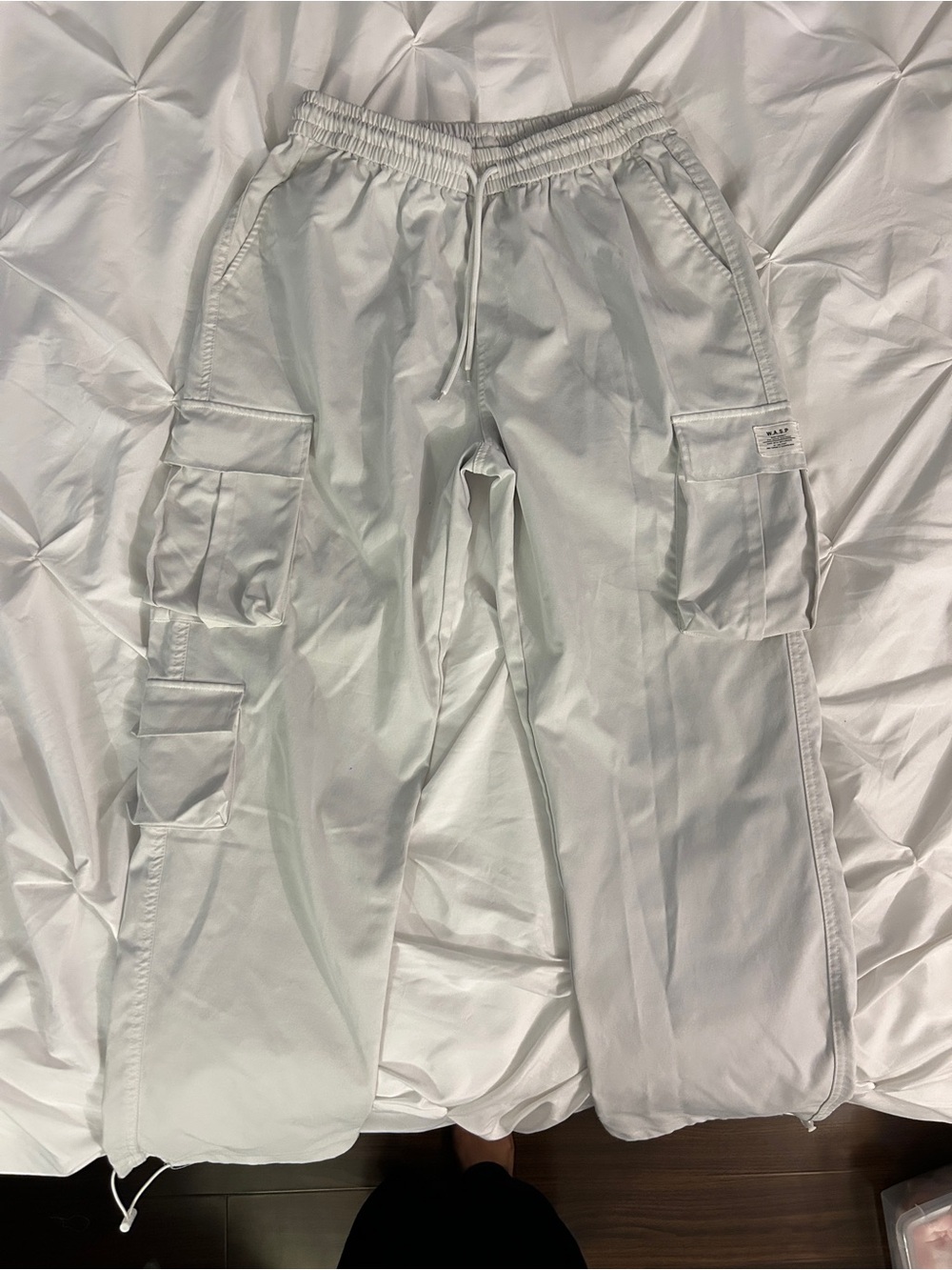 w.a.s.p Cargo Jogger Pants White Pockets Baggy Straight Leg Drawstring